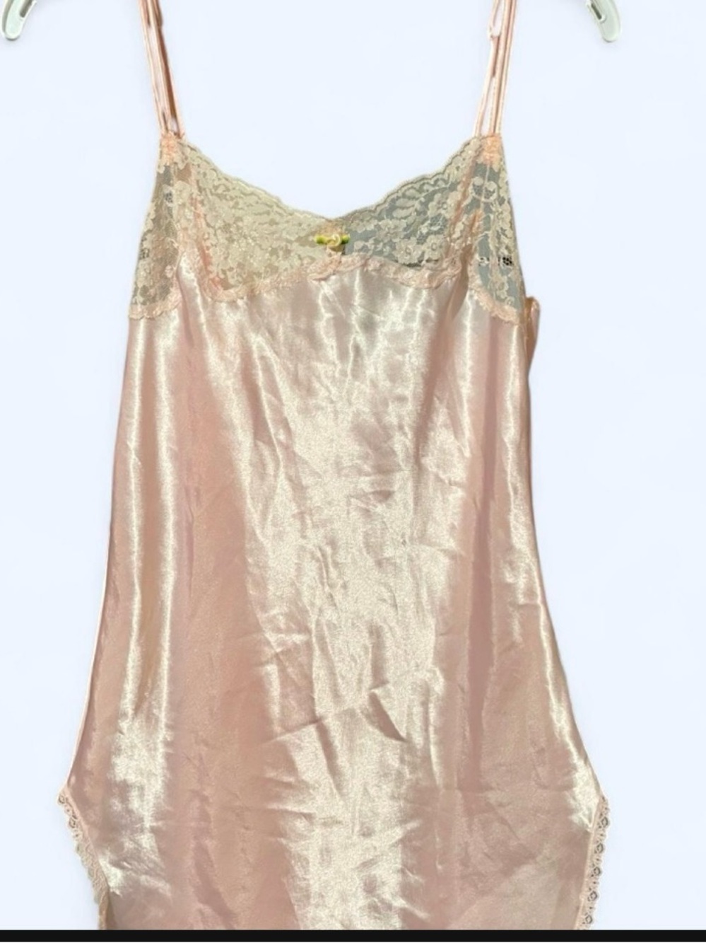 Light Pink Satin Lace-Trim Slip Dress